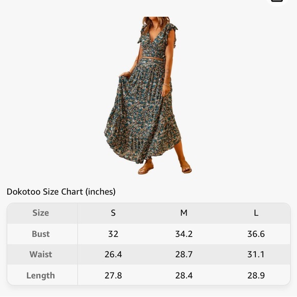 NWOT Deep V Neck 2 Piece Ruffle Cap Sleeve Chiffon Flowy Maxi Set - XSmall - Picture 6 of 6